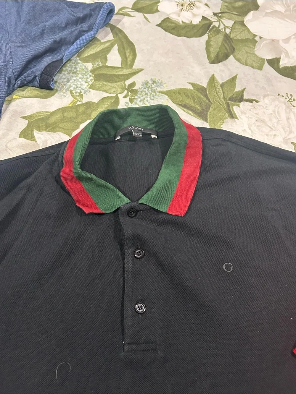 Gucci Black Polo with Red & Green Contrast Collar